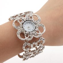 Bracelet Women's Silver Watch with White Czechic Diamond Decoration