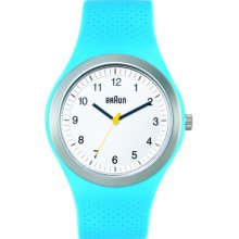 Braun Men's Quartz Watch With White Dial Analogue Display And Blue Silicone Strap Bn0111whblg