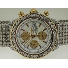 Breitling 18k Gold and SS Chronomat Over 20 Carats of Diamonds.