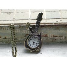 Bronze Necklace Pendant Guitar Pocket Watch Quartz Gift Chains Wp124