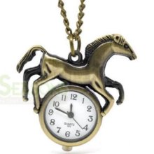Bronze Tone Necklace Horse Quartz Pocket Watch 88cm