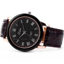 Brown Fashion Classic Leather Strap Roma Number Dial Quartz Woman Sport Watch