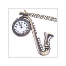 Brown sax style quartz pocket watch with chain