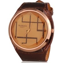 Brown WoMaGe Round Dial Quartz Analog Watch with Faux Leather Strap