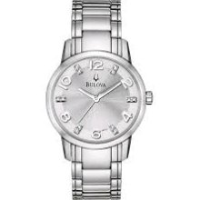 Bulova Ladies Diamond Watch - Stainless Steel - Silver Dial - 32mm