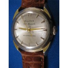 Bulova Usa Men's Automatic Watch 23j Vintage 10k Rolled Gold Case Brown Leather