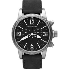 Burberry Bu7808 Men's Endurance Black Dial Black Leather Band Chronograph Watch