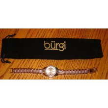 Burgi Silver Diamond Accent and Crystal Ladies Watch NEW!