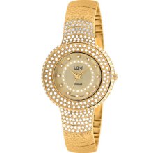 Burgi Watches Women's Diamond/Swarovski Crystal Gold Dial Gold Tone Br