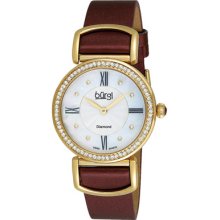 Burgi Watches Women's White Mother of Pearl with Diamond Dial Burgundy