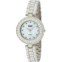 Burgi Watches Women's White Mother of Pearl with Diamonds Dial Silver- Burgi Watches Women's White Mother of Pearl with Diamonds Dial Silver-