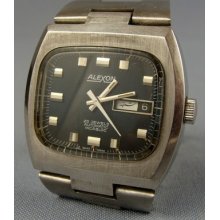 Ca.1970 Vintage Swiss Alexon Automatic 25 Jewels Day Date Man's Wristwatch Watch