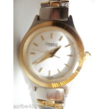 Caravelle By Bulova Runs Great Silver & Gold Womens Quartz W/link Bracelet