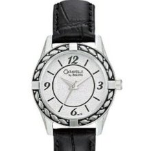 Caravelle Ladies` Silver-tone Round Dial Dress Watch W/ Black Leather Strap