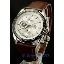 Casio Edifice Ef-336l-7 Analog Gents Dress Men's White Watch 100% Original