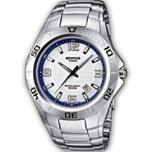 Casio Ef-128D-7Avef Gents Watch Quartz Analogue Silver Dial Silver Steel Strap