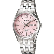 Casio Ltp-1335d-5a Pink Dial Day Date Water Resistance Womenâ€™s Watch