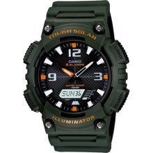 Casio Mens Aqs810w-3av Green Analog And Digital Tough Solar Sport Divers Watch