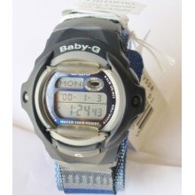 Casio Women's Bg157v-2 Baby-g Blue Digital Dial Brown Nylon Watch