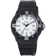 Casio Women's Diver Watch, White Face and Black Strap