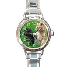 Cat Kitten 16 Starter Italian Charm Links Round Watch 20
