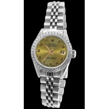 Champagne Arabic dial rolex date just watch diamond bezel ladies jubilee SS - Brown - Metal