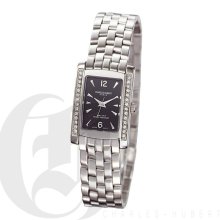 Charles Hubert Classic Ladies Black Dial Stainless Steel Elegant Bracelet Watch with Crystals 6666-BM