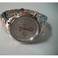 Chronograph Style Elegant Silver/rose Gold Tone Fashion Boyfriend Watch