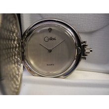Colibri Silvertone Silver Face Pocket Watch W/diamond