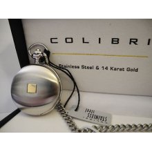 Colibri Silvertone Stainless Steeel And 14k Gold Insert Pocket Watch