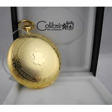 Colibri Swiss Parts White Face Goldtone Pocket Watch W/shield W/date