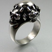 Cool Biker Mens Black Silver Stainless Steel 4d Skull Guard Round Dome Ring