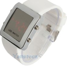 Cool Fashion Digital Display Men Rubber Unisex Led Wrist Watch White