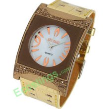 Cool Good Ladies' Golden Wide Strap Wristwatch