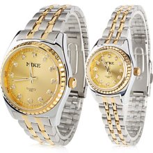 Couple Style Gold Unisex Analog Steel Quartz Wrist Watch (Silver)