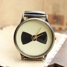 Couples Bowknot Stainless Steel Band Round Dial Analog Quartz Wrist Watch Gifts