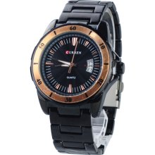 CURREN 8108 Noble Men Watch - Black Band Black Dial Golden Metal Band - Black - Metal - 4