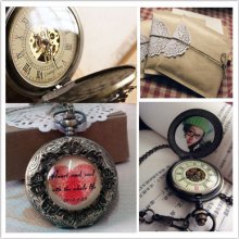 Custom supply Vintage Mechanical Pocket Watch with photos and message pendant clock necklace