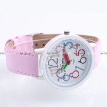 Dalas Fashion Pencil Boy Girl Lady Women Pink Leather Sport Quartz Wrist Watch