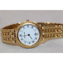 Daniel Mink Gold Tone Swiss Made Quartz Calendar White Dial Ladies Watch