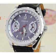 Date/day Chrono Purple Dial Mens Automatic Wrist Watch Black Leather Band