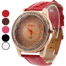 Design Women's Shinning PU Analog Quartz Wrist Fashion Watch (Assorted Colors)