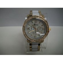 Designer Chronograph Style Geneva Bracelet White With Gold Color Fashion Watch