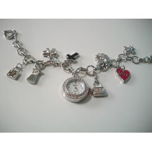 Designer Silver Charm Bracelet Watch