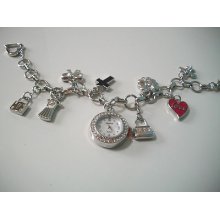 Designer Silver Charm Bracelet Watch