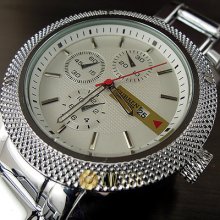 Dial Water Quartz Hours Date Silver Hand White Men Steel Wrist Watch Wt194