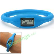 Digital Water Resistant Girl's Blue Slim Silicone Wrist Watch
