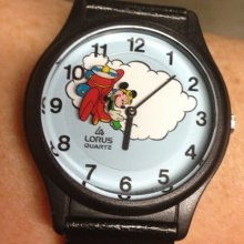 Disney Lorus Mickey Mouse Animated Flying Airplane Vintage Quartz Wrist Watch
