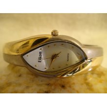 Dramatic Deco Dial Tone Free-form Ladies Quartz Watch Closed Cuff Bandworks (c1)