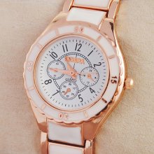 Dress Womens Ladies Quartz Wrist Watch Rose Golden Steel Grace Gift Subdial Deco